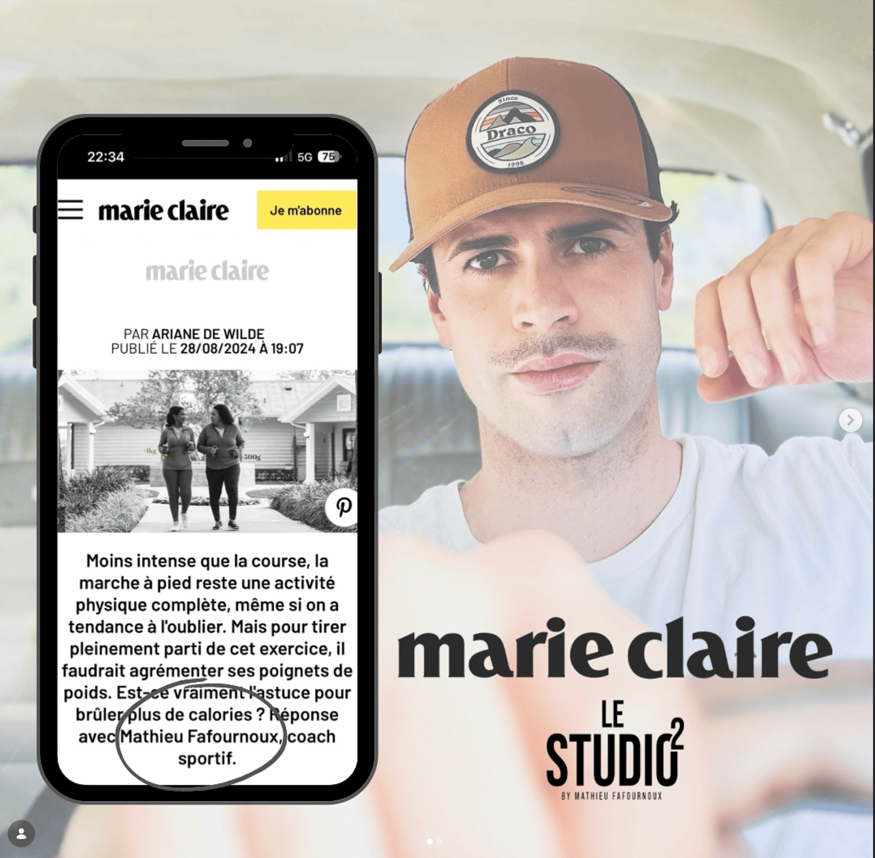Article Marie Claire — la marche lestée avec Mathieu Fafournoux